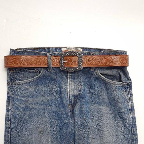 Antique Brass Lion Buckle on a Tan Belt - Picture 2 of 2